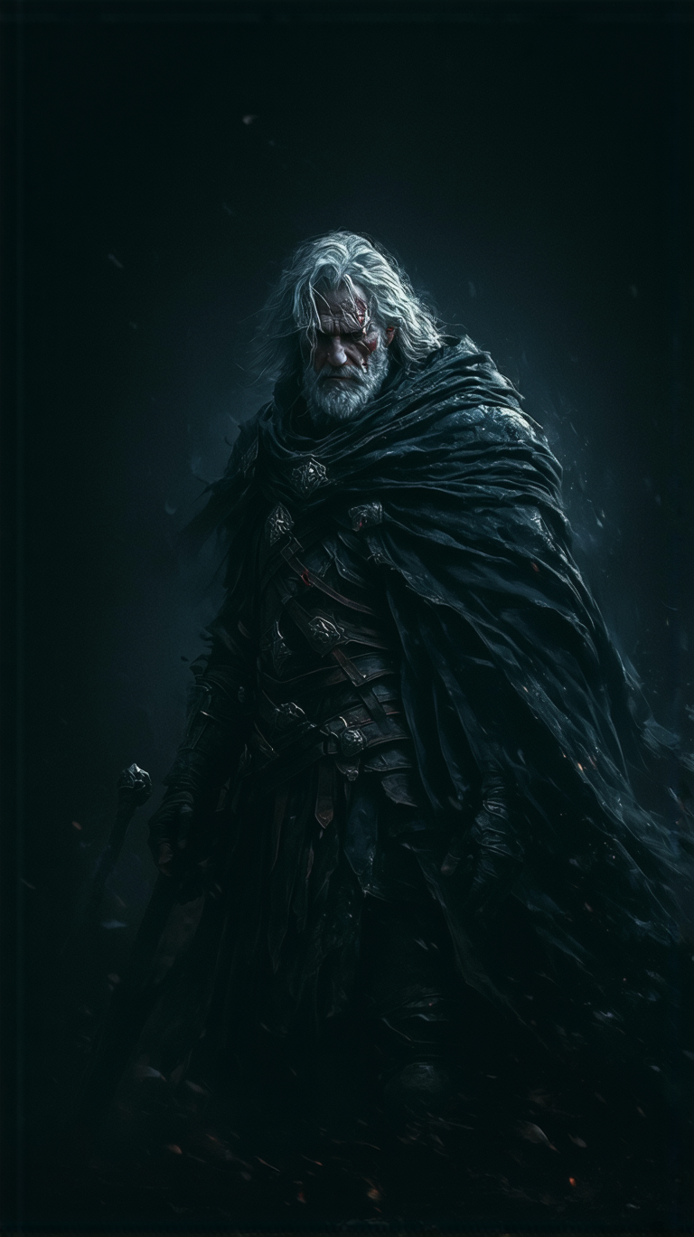 Stable Diffusion prompt: A **legendary warrior**, standing **defiant against the tide of time and battle*...