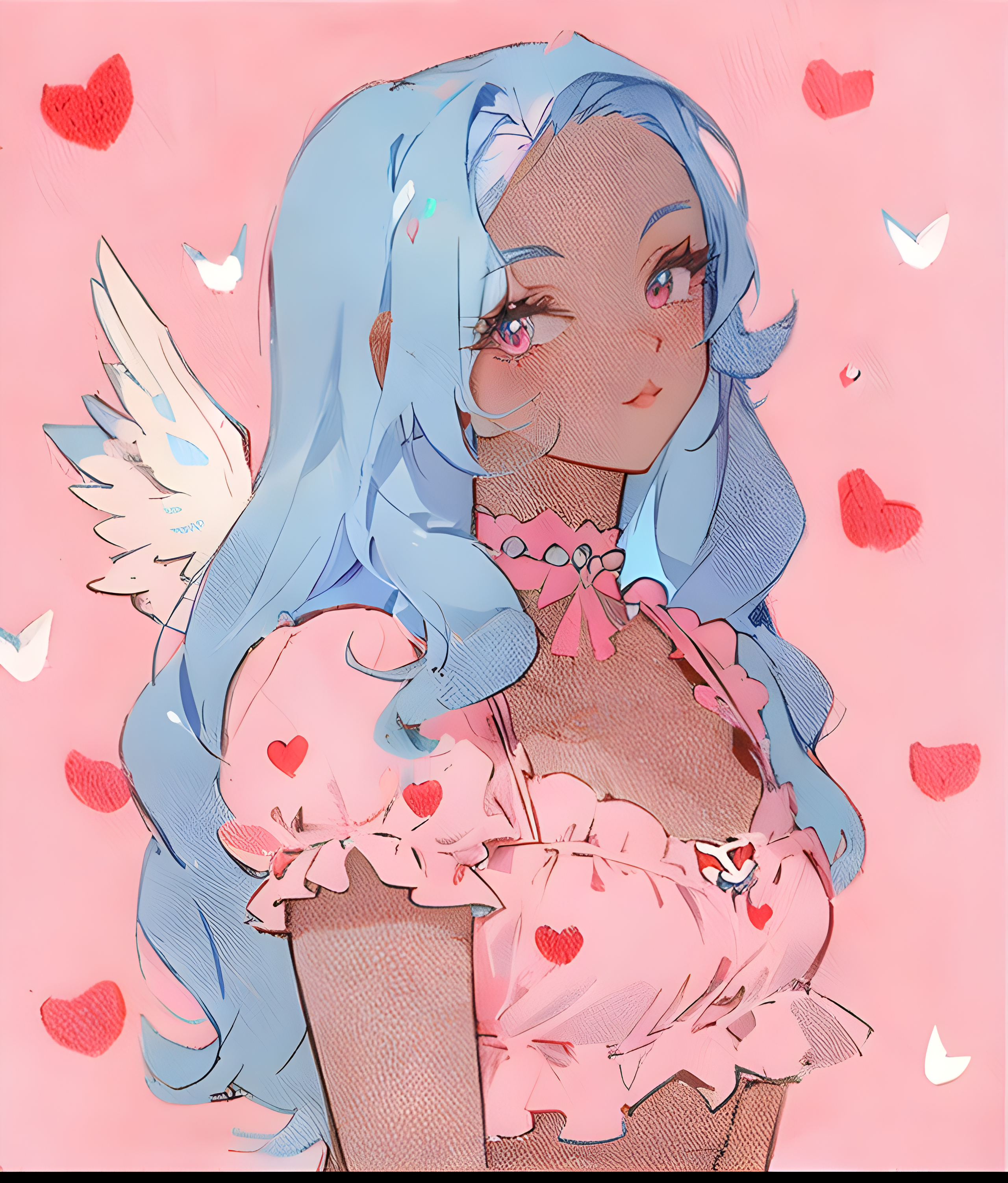 Counterfeit-V2.5 prompt: a drawing of a woman with blue hair and angel wings, inspired by Victor Mosquera...