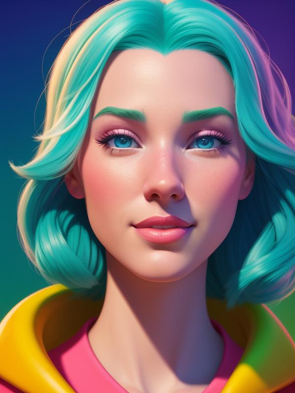 DreamShaper prompt: portrait of a person, Bright color, disney style, 3D render, best quality, 8K, f...