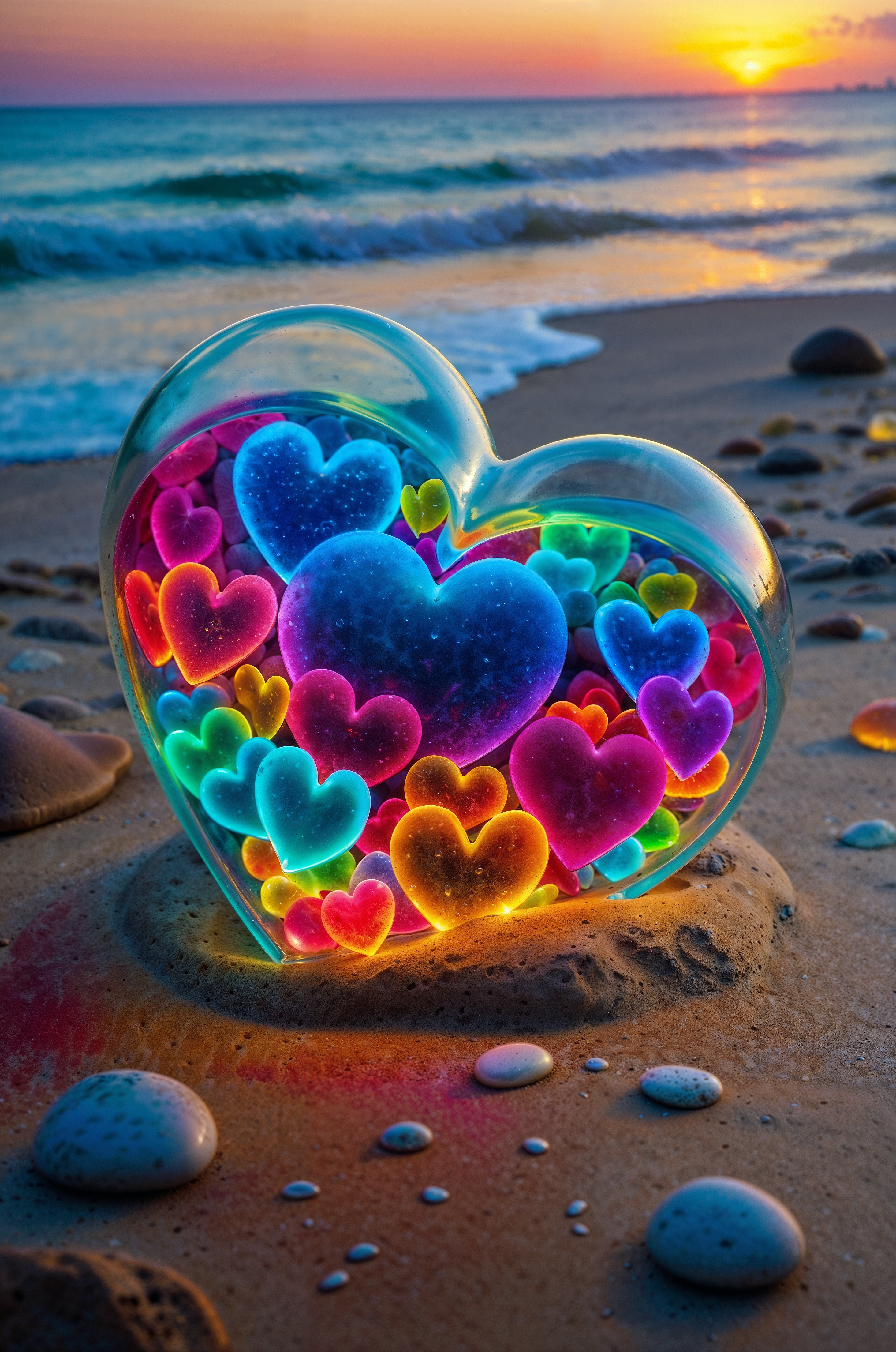 SD XL prompt: A captivating, surreal artwork by Hans Darias AI, depicting a transparent heart-...