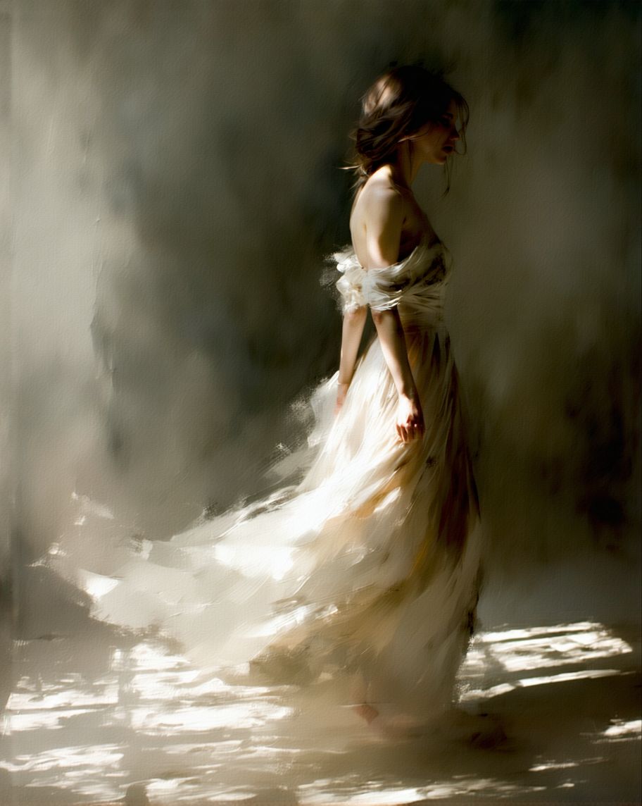 Stable Diffusion prompt: Reimagine a figura elegante da fotografia como uma pintura impressionista ao est...
