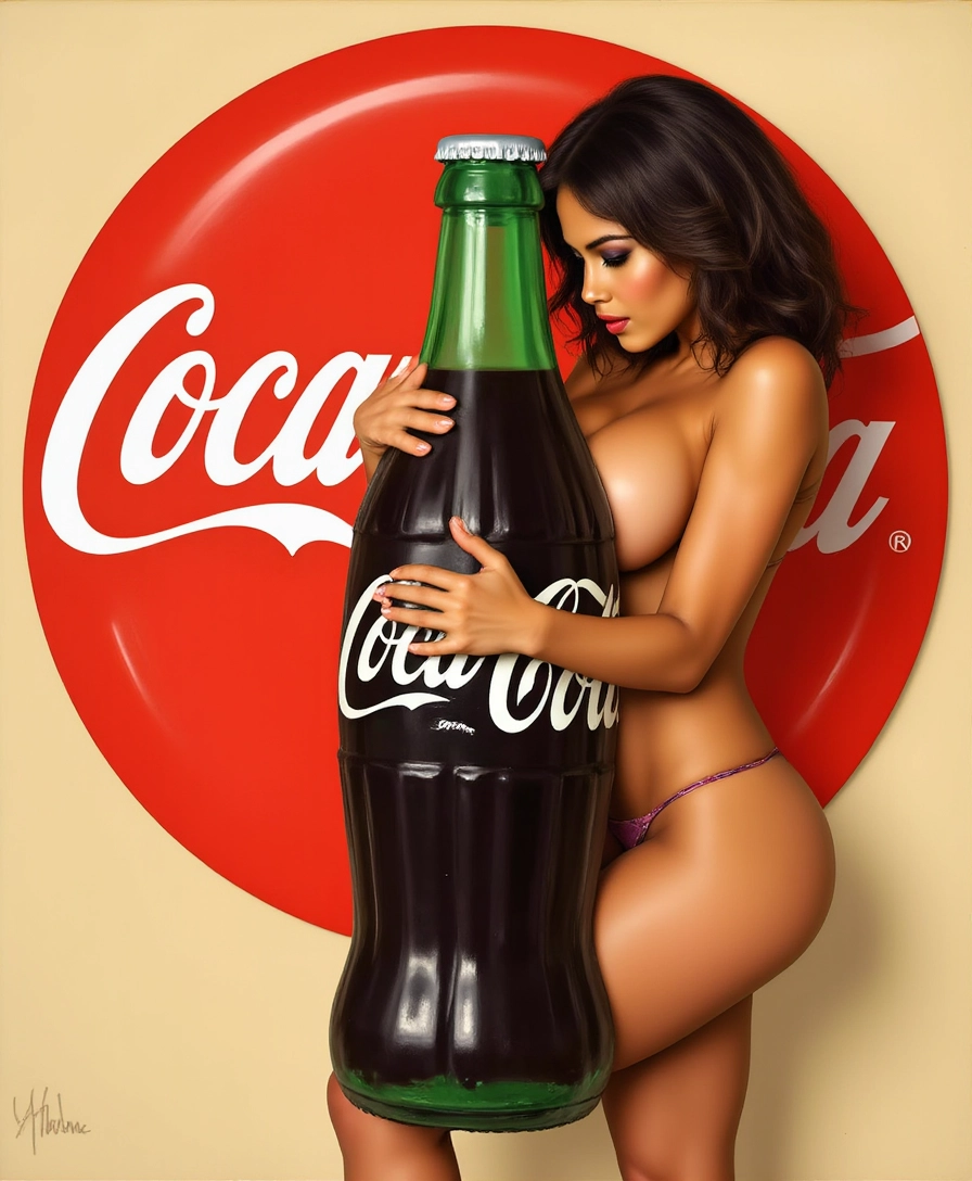 FLUX prompt: bright red circle reminiscent of the Coca-Cola logo's color and shape. The white...