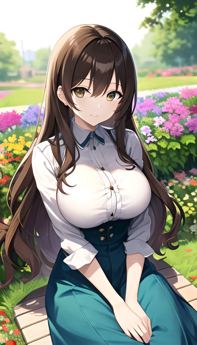 Stable Diffusion prompt: An anime girl standing in a colorful garden of flowers, crops, soil, plants, lot...