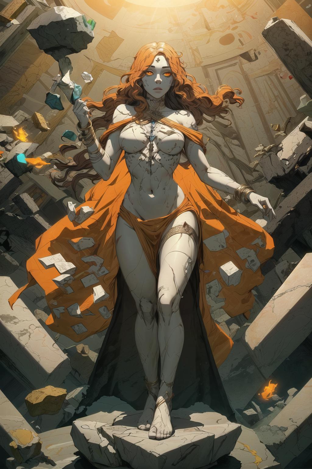 Deliberate prompt: full body shot, half turn, (marble statue of a woman:1.5), (stone skin:1.5), dre...