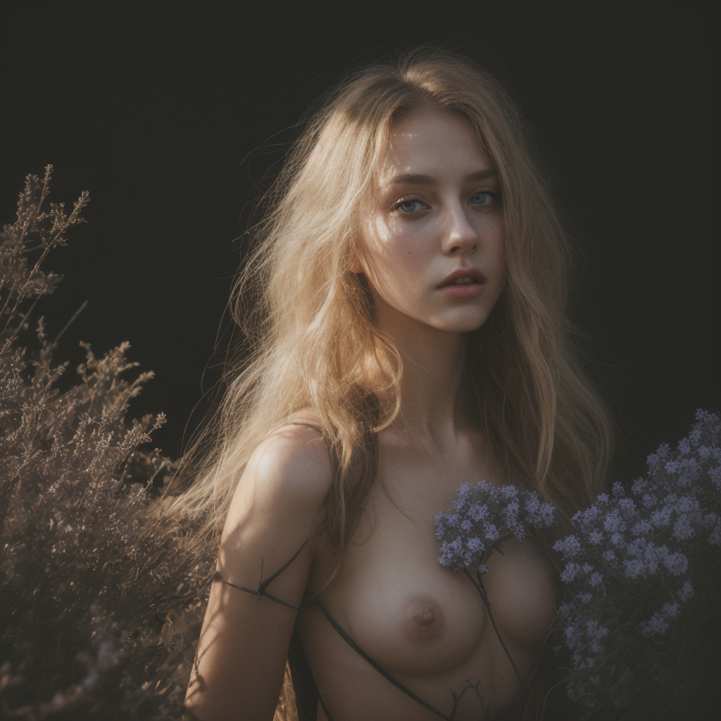 epiCPhotoGasm prompt: Her back to the camera, standing in front an old stone wall, (overgrown:1.1) wit...