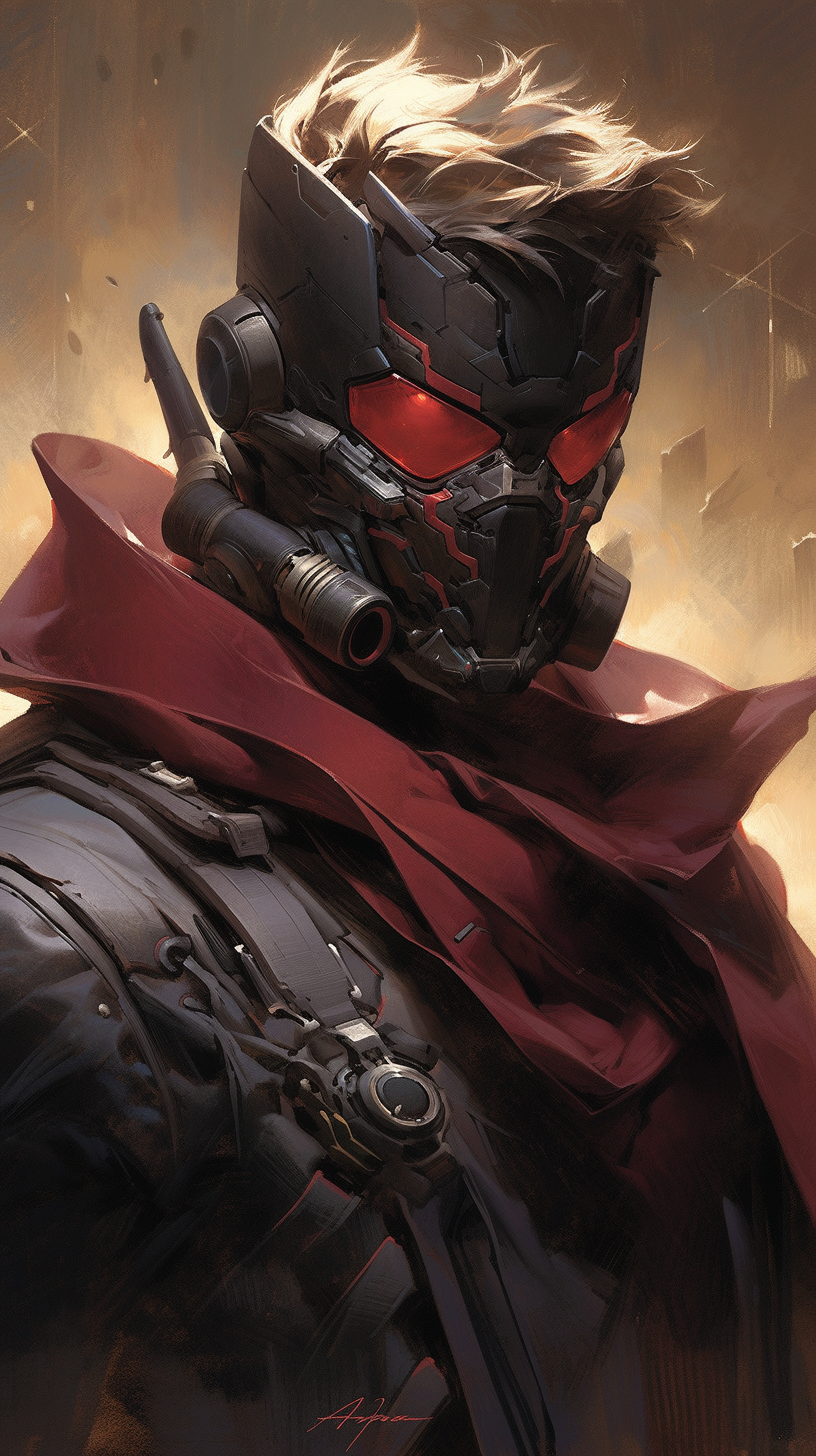 Midjourney prompt: Star-Lord from Guardians of the Galaxy movie, is a character from Marvel comics ...