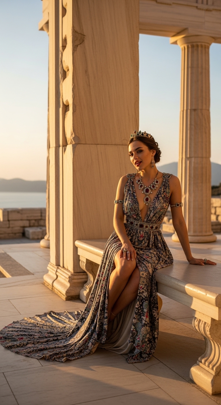 Imagen prompt: very atractive Bulgarian queen, super exposing queen clothes, young, natural, ne...