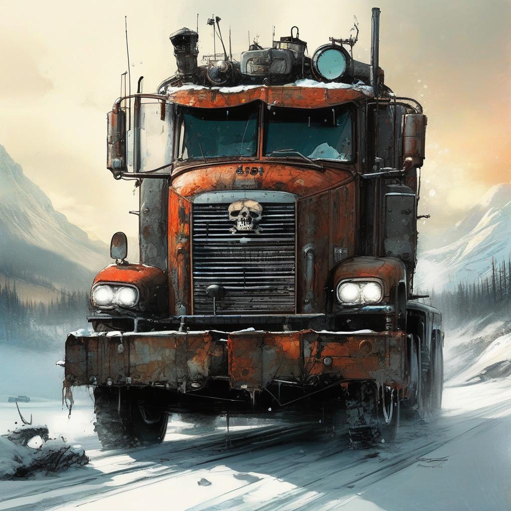 Stable Diffusion prompt: Iceroad trucker, dieselpunk, biopunk, dreampunk, fractal art, surrealism, abstra...