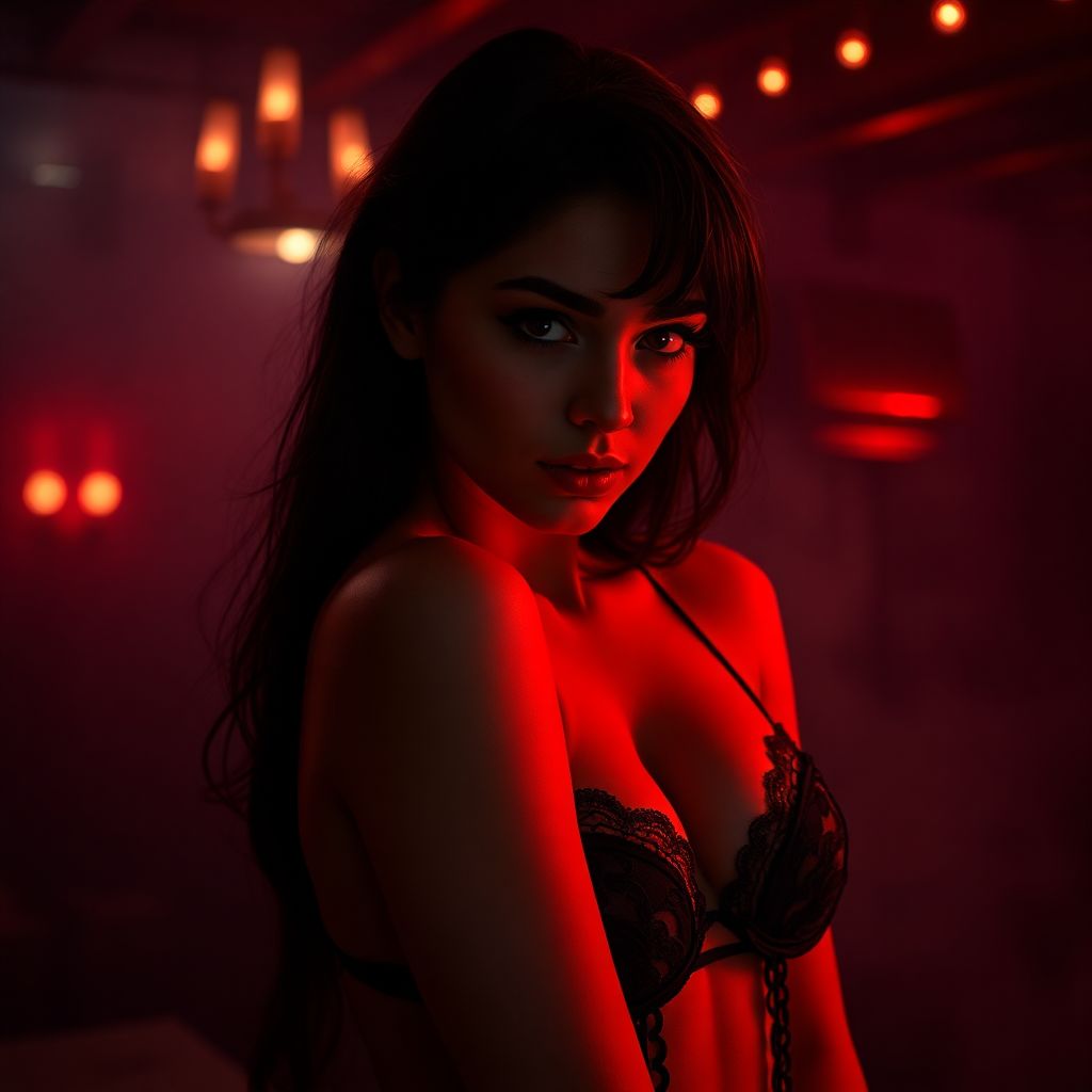 FLUX prompt: RAW photo, low key, cinematic composition, Moulin Rouge, cabaret style, burlesqu...