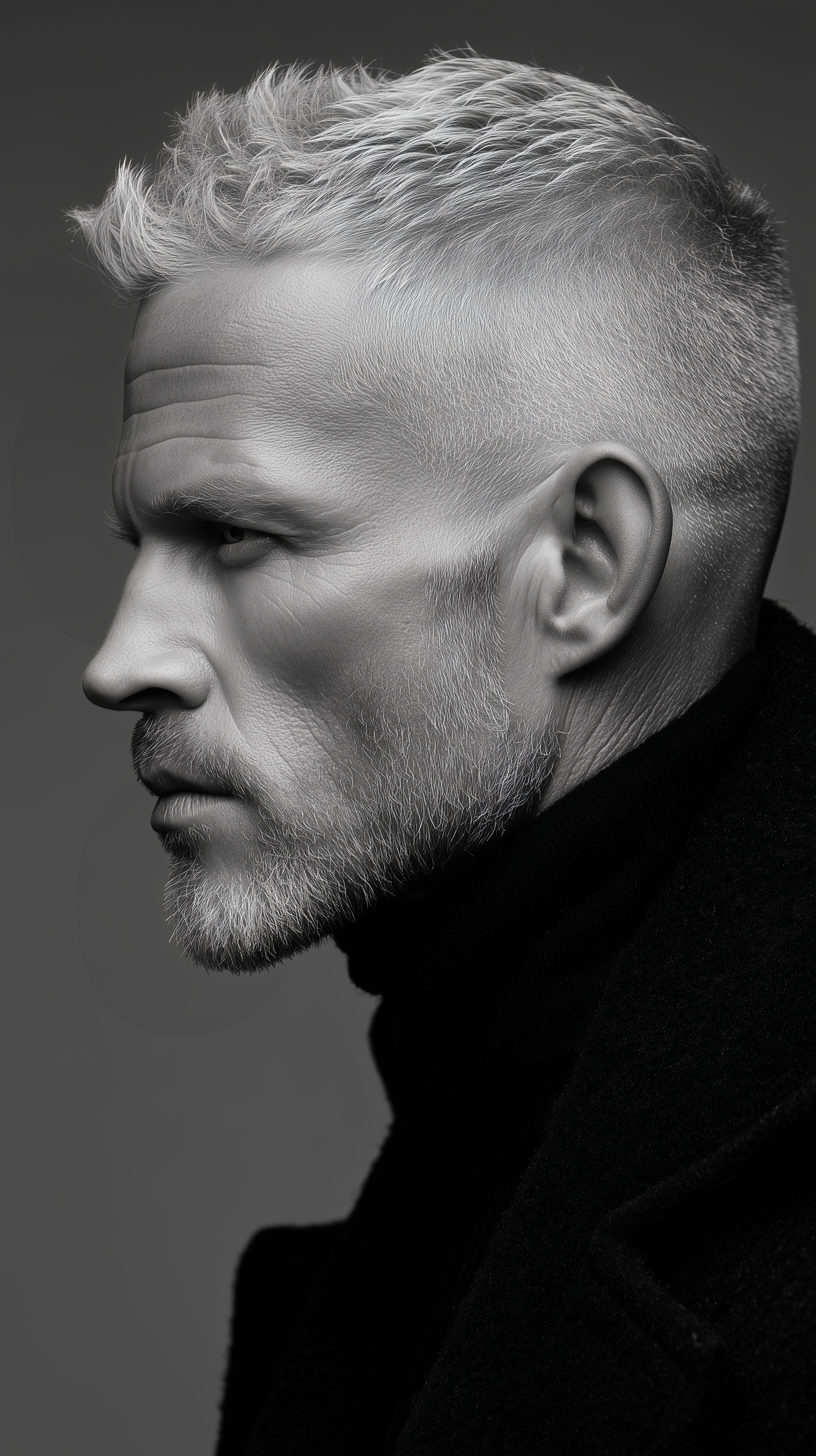 Midjourney prompt: photography, side profile portrait, man with high fade with hard part hairstyle,...