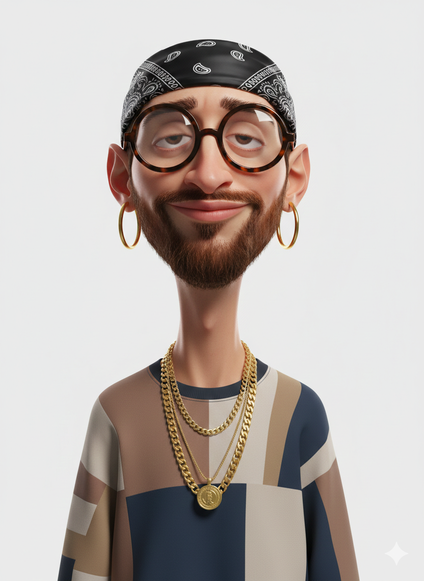 Mistoon_Sapphire prompt: “Create an exaggerated stylized 3D caricature character portrait with strong int...