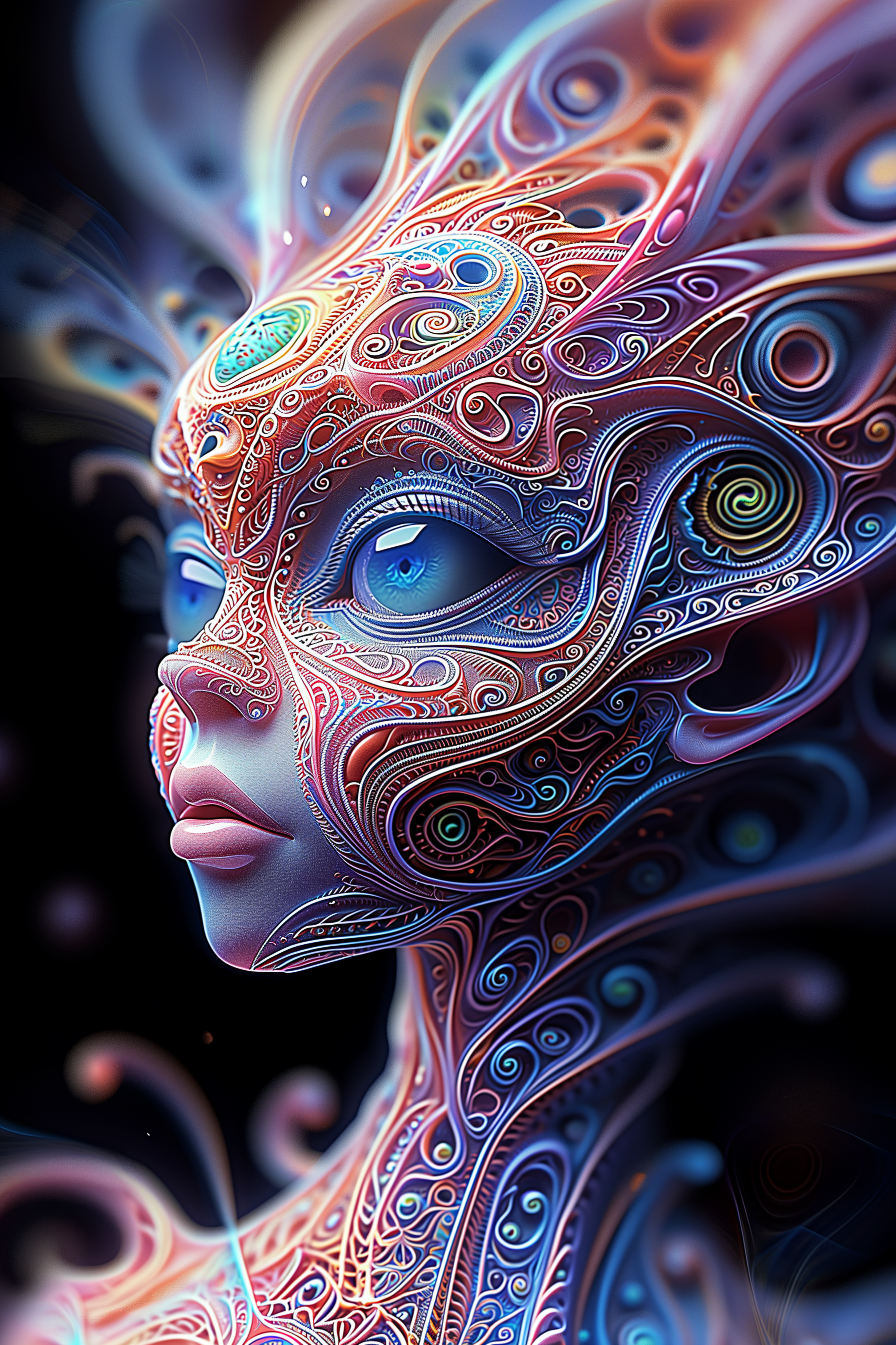Deliberate prompt: beautiful rainbow nebula filigree crystal elf alien, octane rendered, vibrant co...
