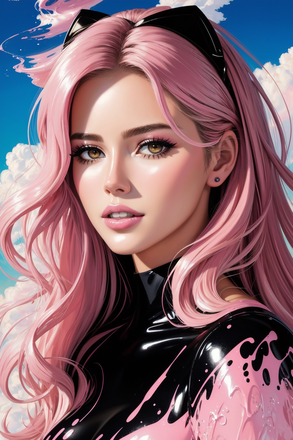 DucHaitenAIart prompt: portrait painting of (cindy crawford: claudia schiffer: 0.7) covered in clouds o...