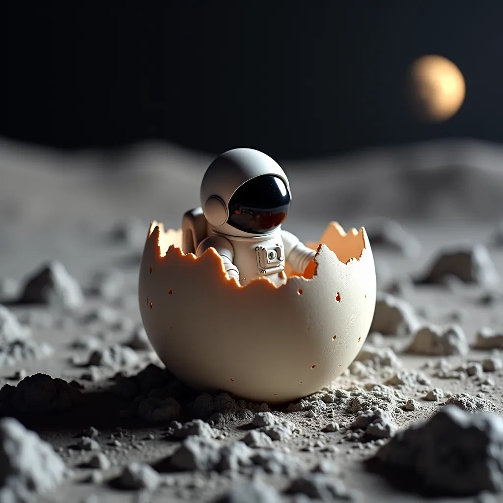 FLUX prompt: a tiny astronaut hatching from an egg on the moon