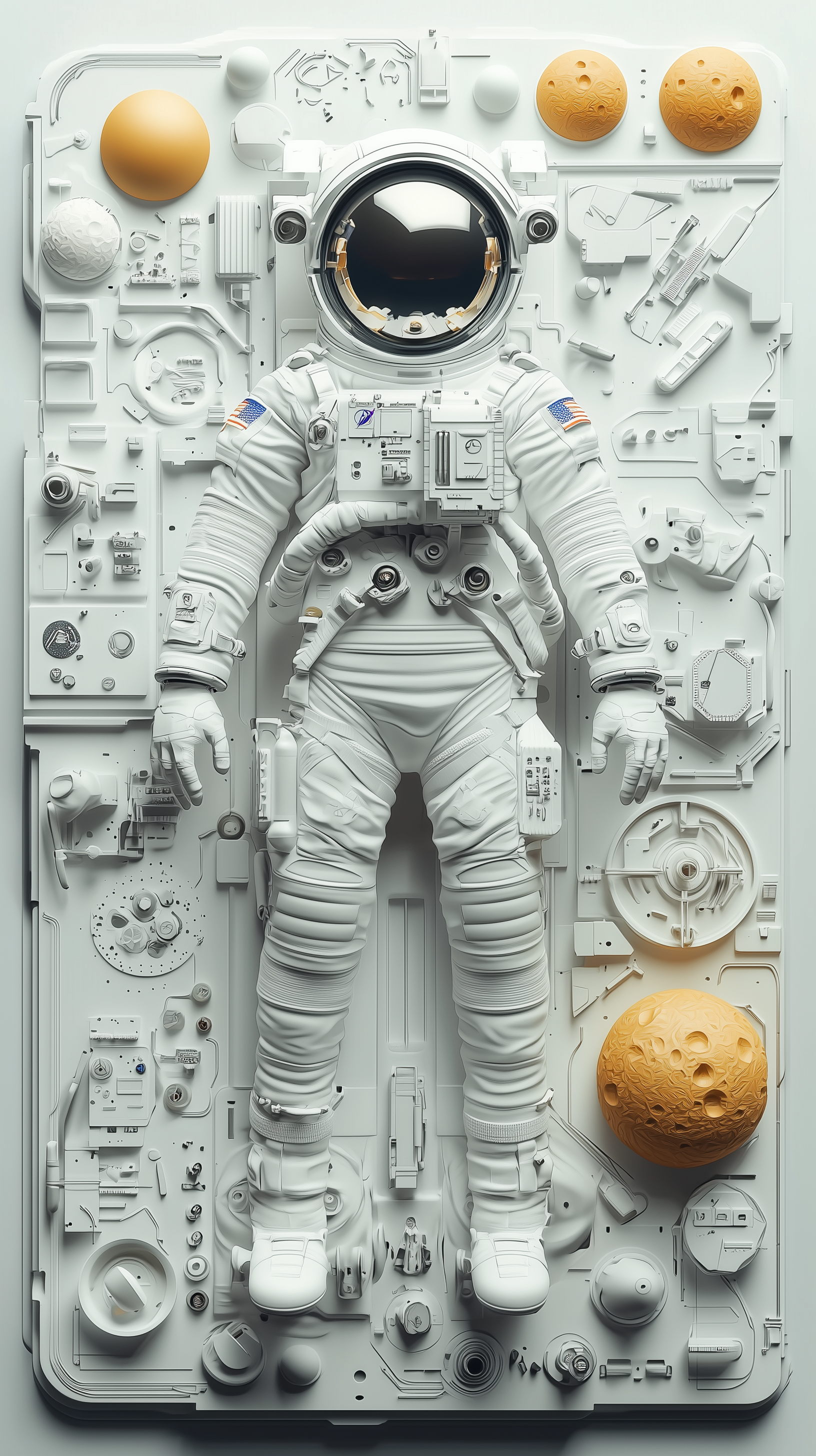 Midjourney prompt: 3D model kit style image, astronaut and space exploration equipment, including a...