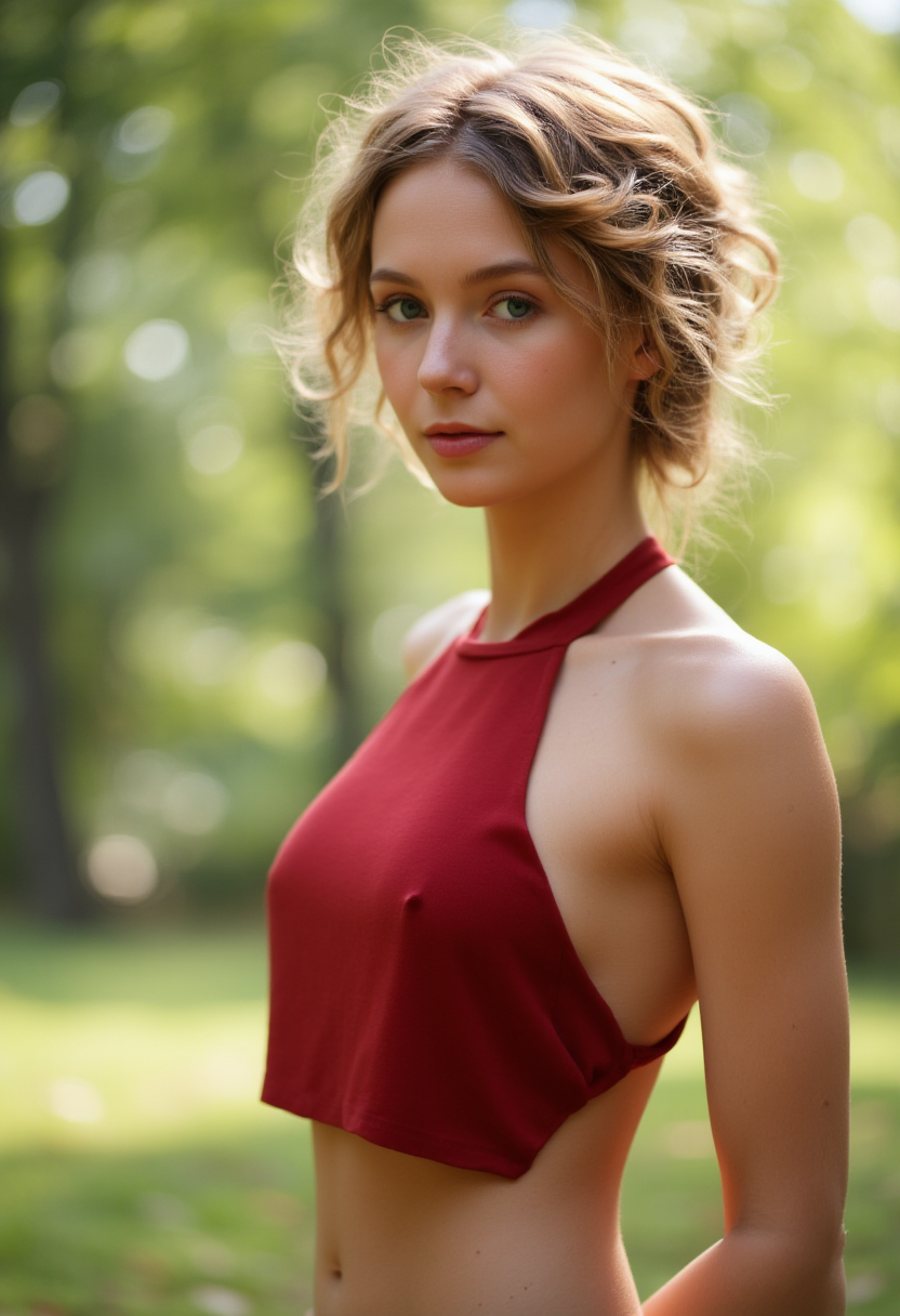 Flux.1-Dev (v1+v2) Flux.1-Schnell BNB NF4 prompt: A fit 25yo woman with curly blonde hair stands outdoors in natural sunlight filt...