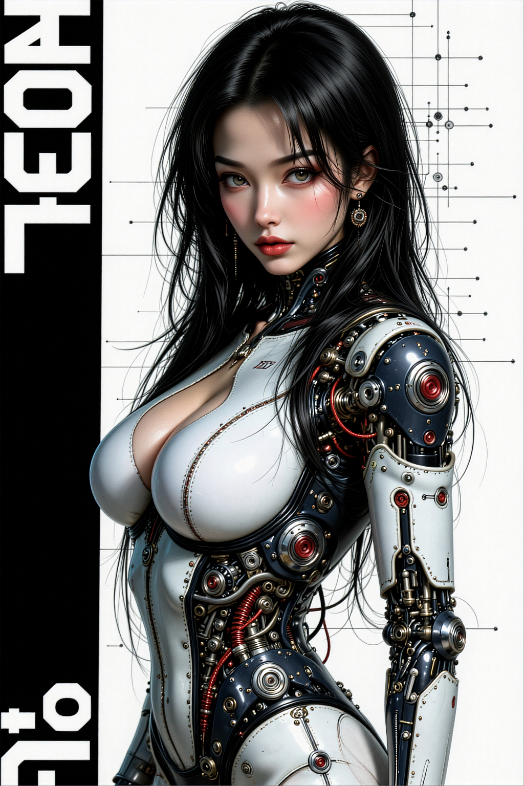Z Image prompt: Ultra-detailed cinematic portrait of a Hong Kong female cyborg , navy and white ...