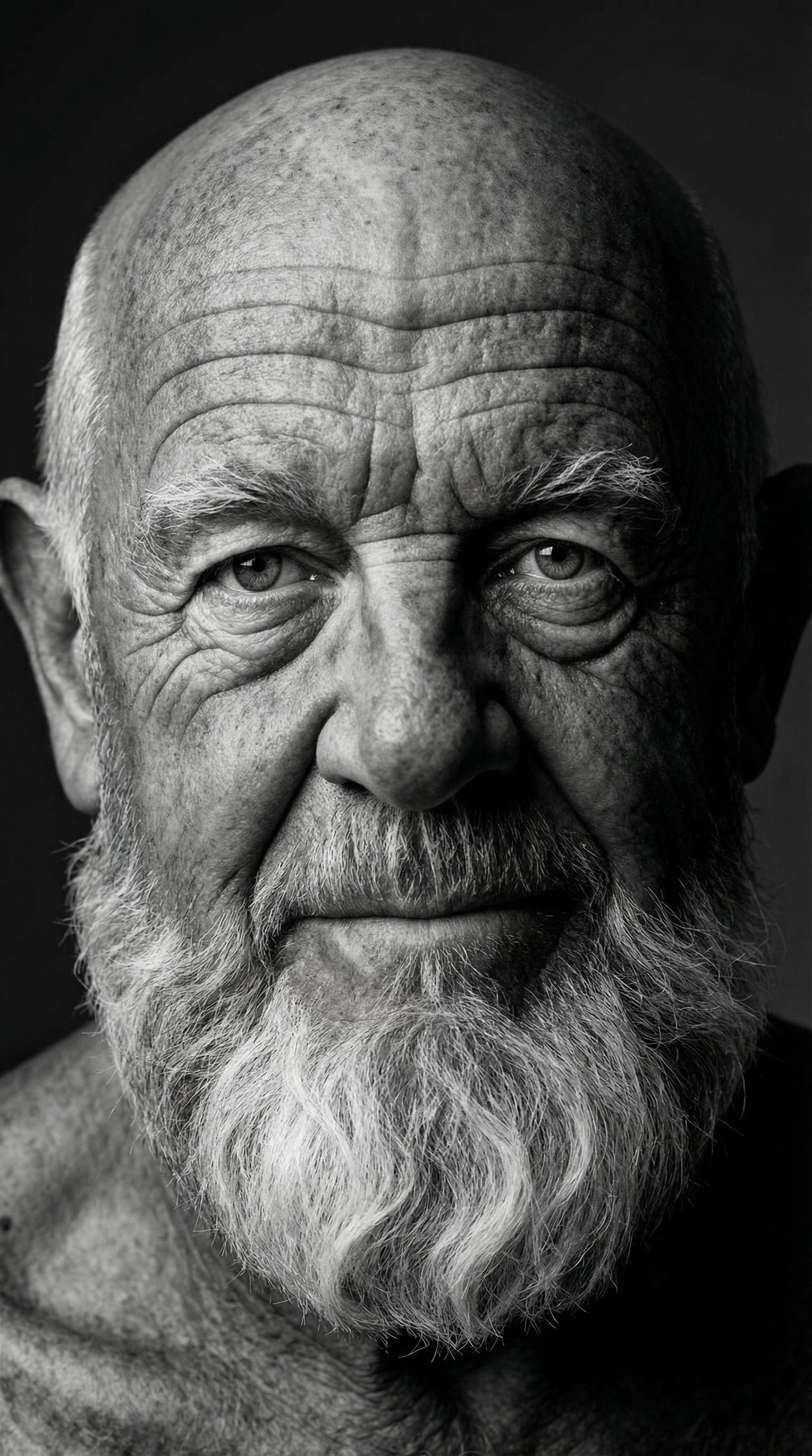 Nano Banana prompt: High-definition black and white portrait of an attractive mature man, 60–80 year...