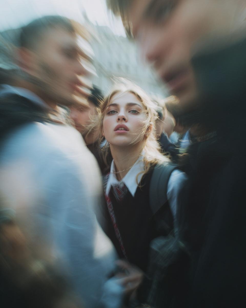Stable Diffusion prompt: Paparazzi-style extreme close-up photo of a woman with striking facial features,...