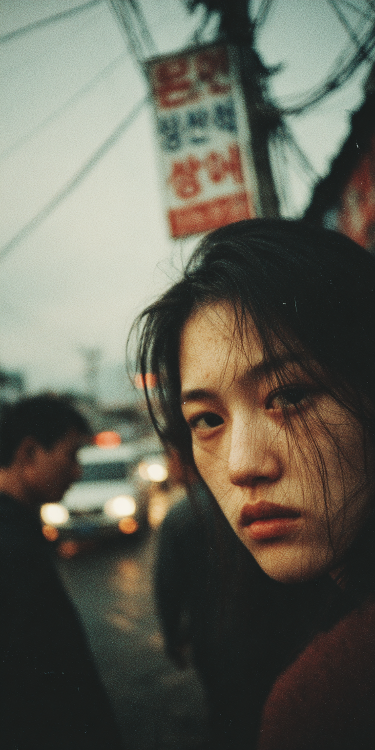 Midjourney Papercut prompt: Korean woman, mid 20's, street scene, in the style of Kodak Gold 200 --chaos 75 ...