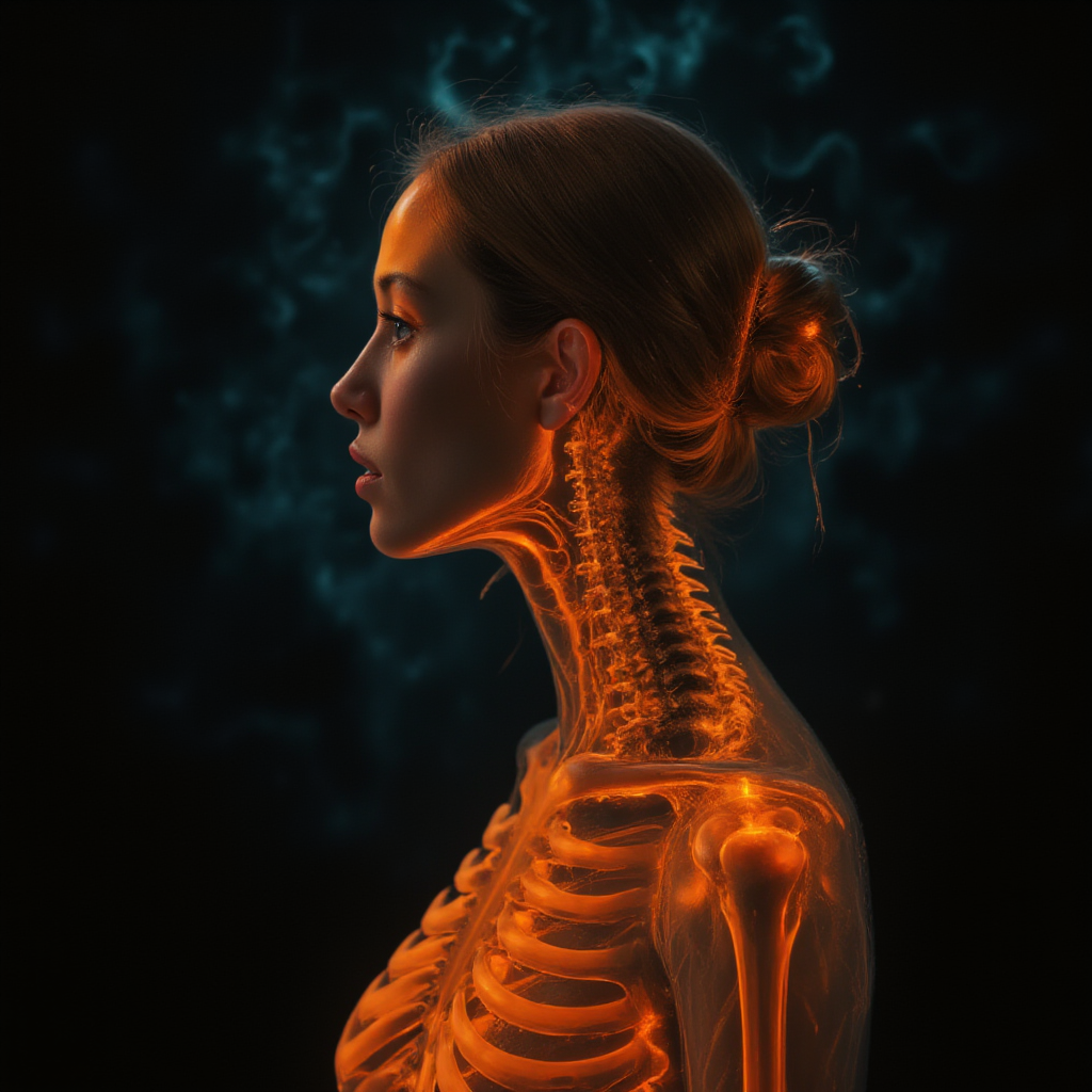 Flux.1-Dev / Flux.1-Schnell NF4 UNET prompt: Silhouette of a woman from the side::1.3, posed in stillness, exhaling mist that...