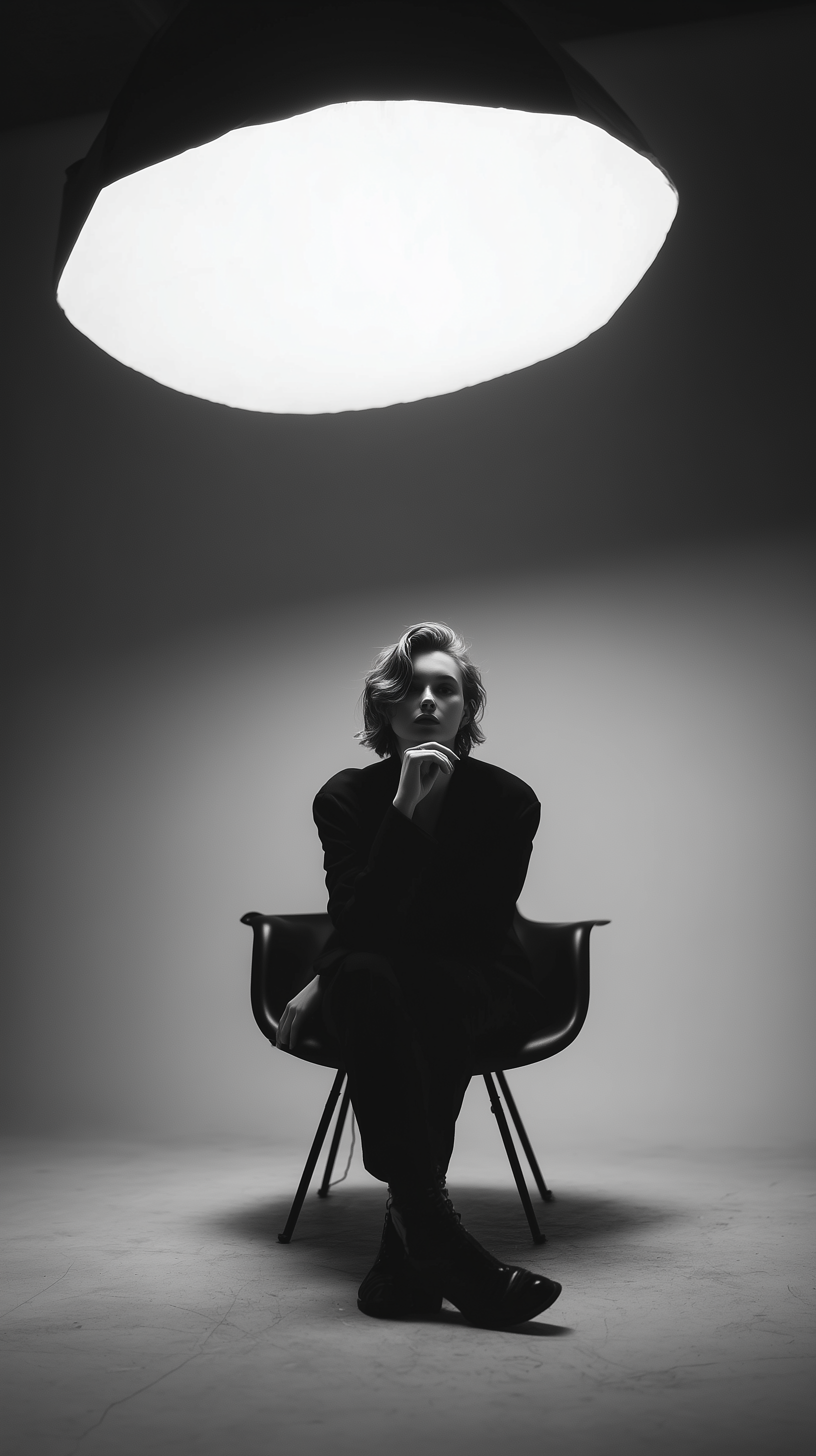 Midjourney Shatter prompt: high-contrast black and white fine art portrait photography, vertical compositio...