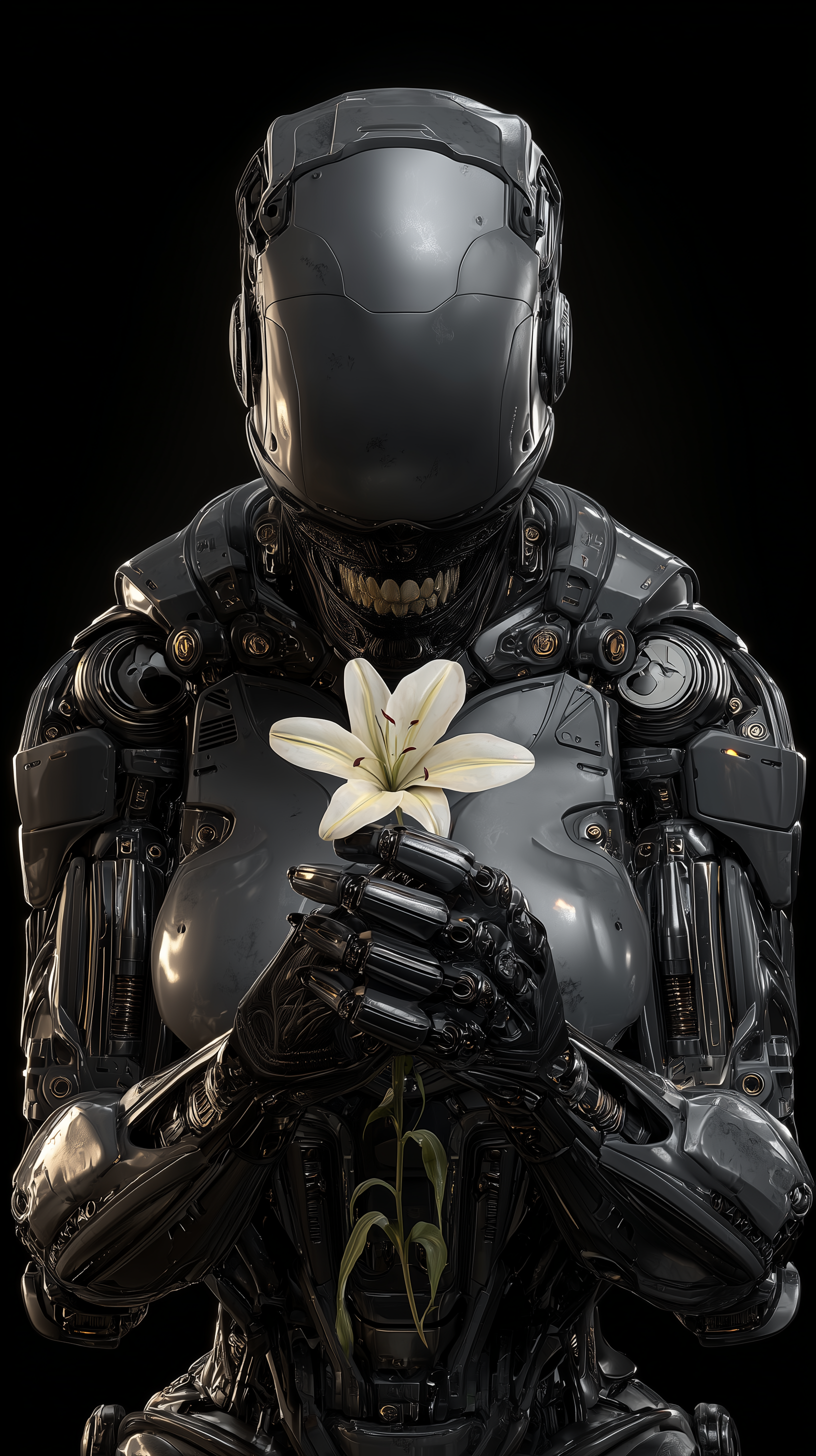 Midjourney Shatter prompt: realistic render, cyberpunk, front central view, upper-body, skeletal teeth and ...