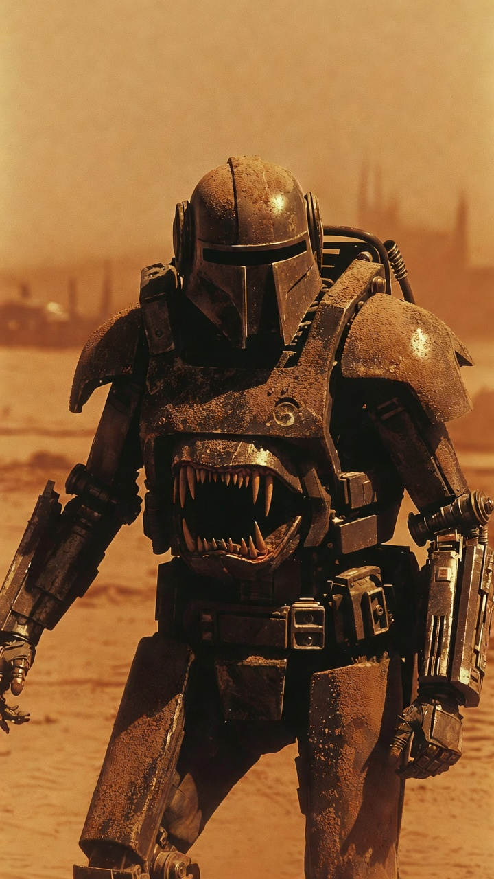 AI image prompt: A cinematic wide shot of a lone warrior in a desolate, sandy wasteland. They are...